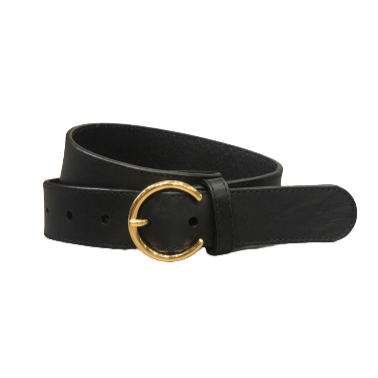 Brave Zona circular buckle belt in black with gold buckle