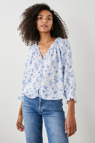 Rails Mariah linen rayon top in blue blossoms