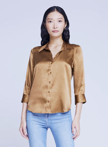 L’Agence Dani 3/4 sleeve silk blouse biscotti