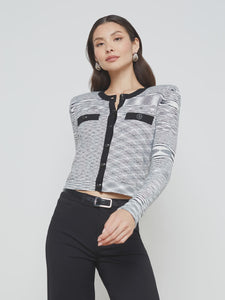 L'AGENCE Toulouse SpaceDye Cardigan in Black/White