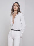 L'AGENCE Kori Lace Trim Blouse in White
