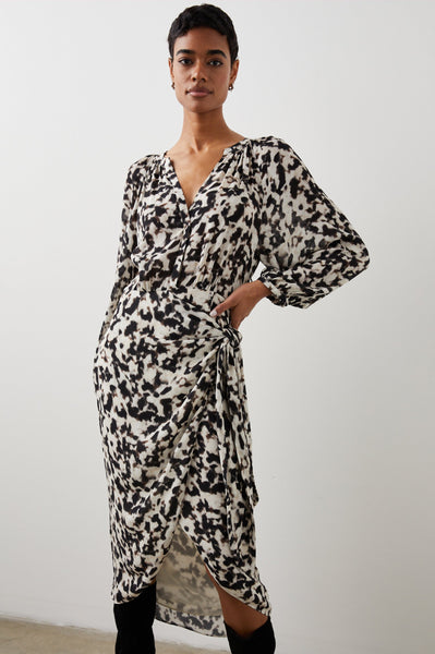 Rails Tyra Long Sleeve Faux Wrap Dress Blurred Cheetah