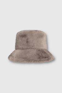 RINO & PELLE Arcade Faux Fur Bucket Hat in Taupe