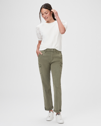 Paige Drew Roomy Stretch Cargo Pants Vintage Ivy Green