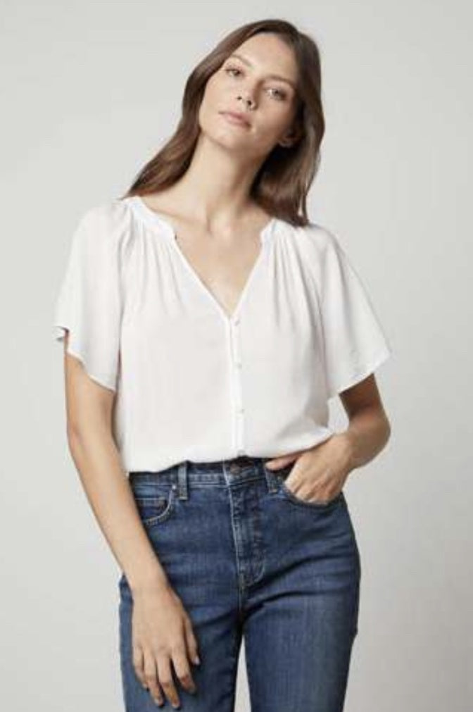Velvet Harley Rayon Challis Short Sleeve Top in White