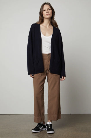 Velvet Lila Cashmere Classic Cardigan in Navy