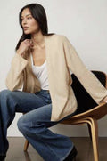 Velvet Lila Cashmere Classic Cardigan in Almond
