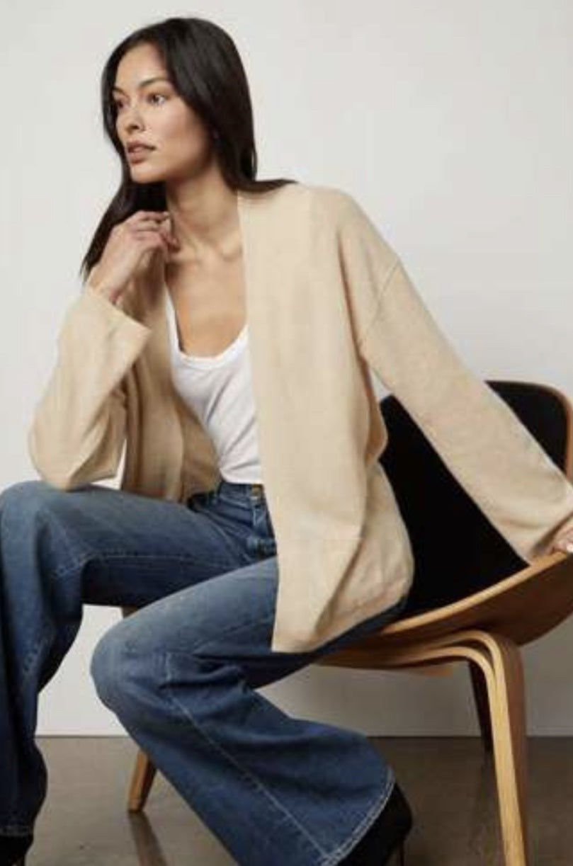 Velvet Lila Cashmere Classic Cardigan in Almond