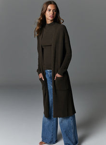 autumn cashmere shaker open coatigan in pumpernickel