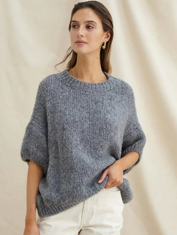 Charli Rosalia Supersoft Short Sleeve Sweater Dark Grey