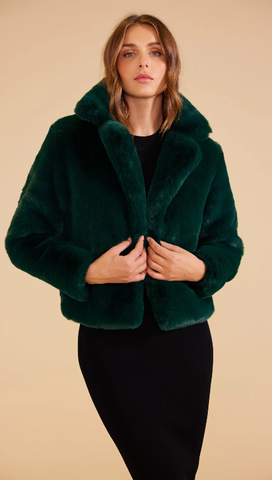 Mink Pink Raquel Faux Fur Jacket in Dark Green