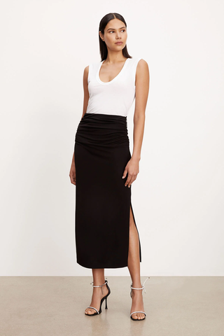 Velvet Hilton Matte Jersey Midi Skirt in Black