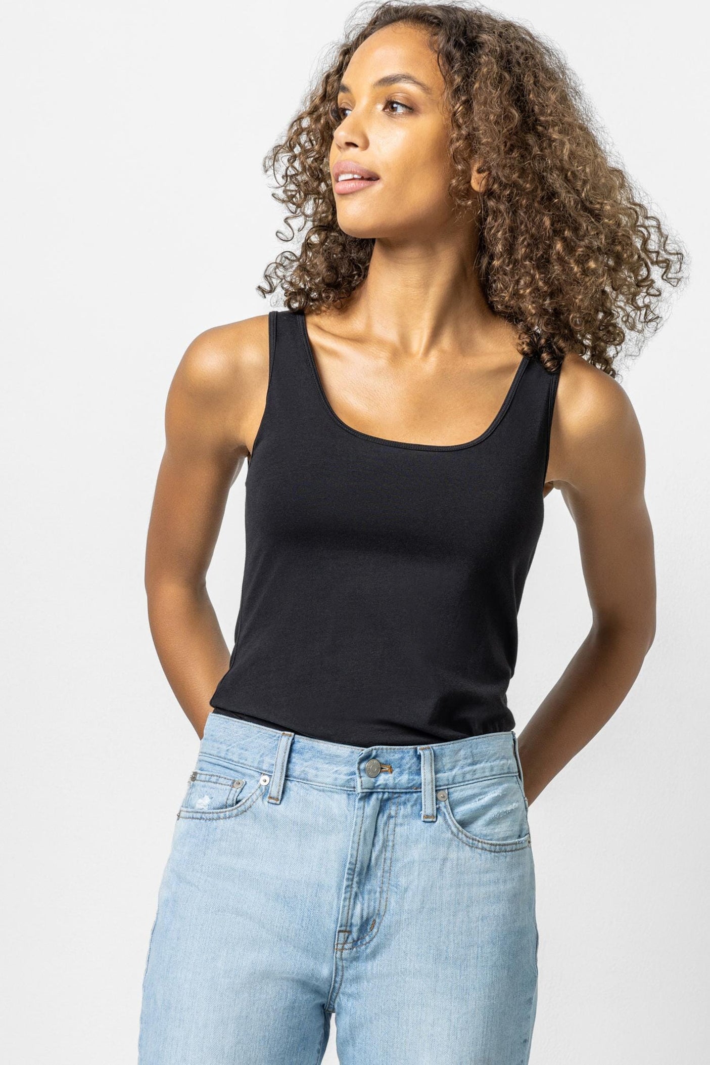 Lilla P Pima Modal and Spandex Scoop Tank in Black