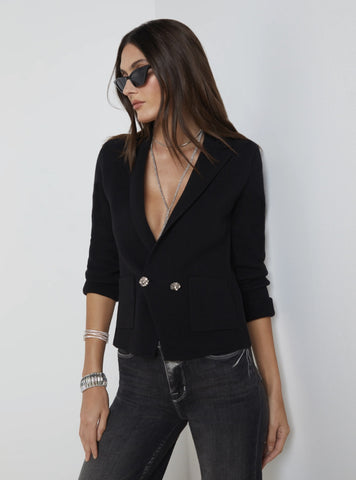 L'AGENCE Sofia Knit Blazer in Black with Crystal Button