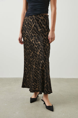 Rails Leia Satin Crepe Skirt in Umber Leopard