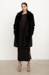 Velvet Evalyn Lux Fur Midi Coat in Black