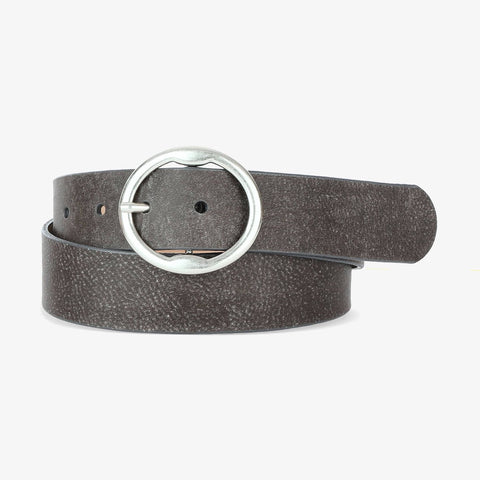 Brave Fifer leather belt with circle buckle in Bark Stagecoach