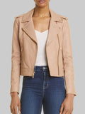 L'AGENCE Leather Biker Jacket in Cappuccino