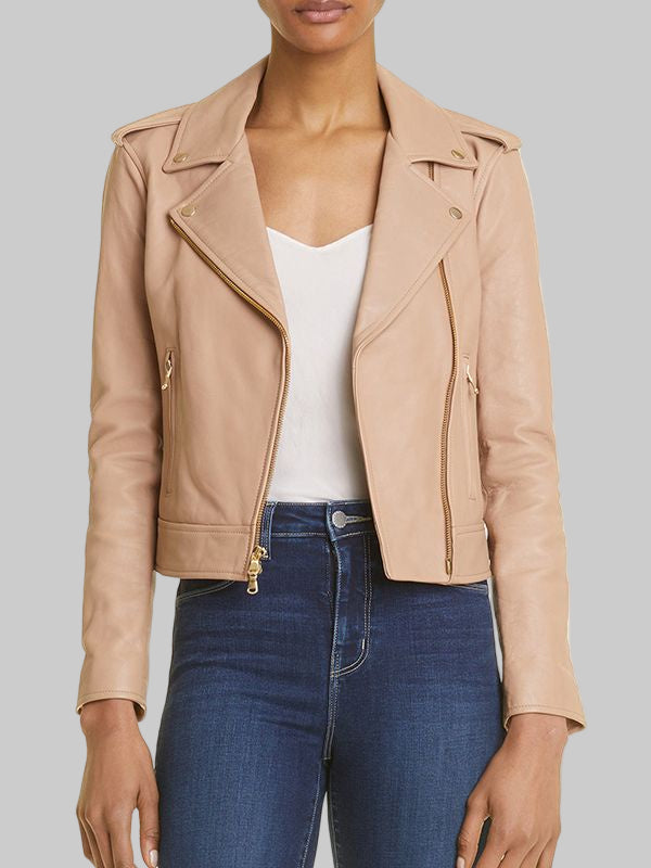 L'AGENCE Leather Biker Jacket in Cappuccino