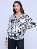 L'AGENCE Tyler L/S Blouse in Ivory Black Sketch