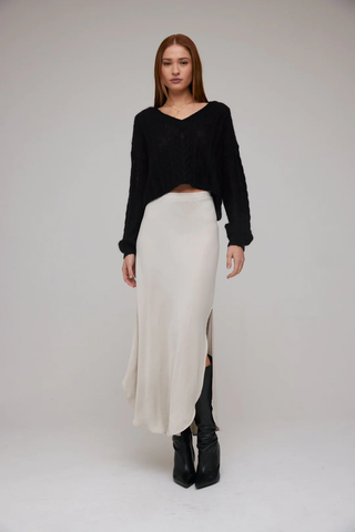 bella dahl asymmetric side slit skirt in french grey