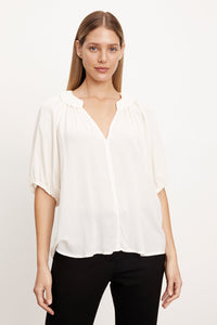 Velvet Alegra Rayon Challis Short Sleeve Top in Winter