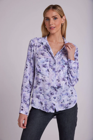 Bella Dahl Button Down Hipster Shirt Lilac Floret Print