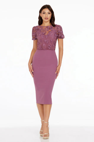 Dress the Population Marianne S/S lace-top dress Orchid