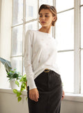 autumn cashmere shadow dot crew sweater bleach white