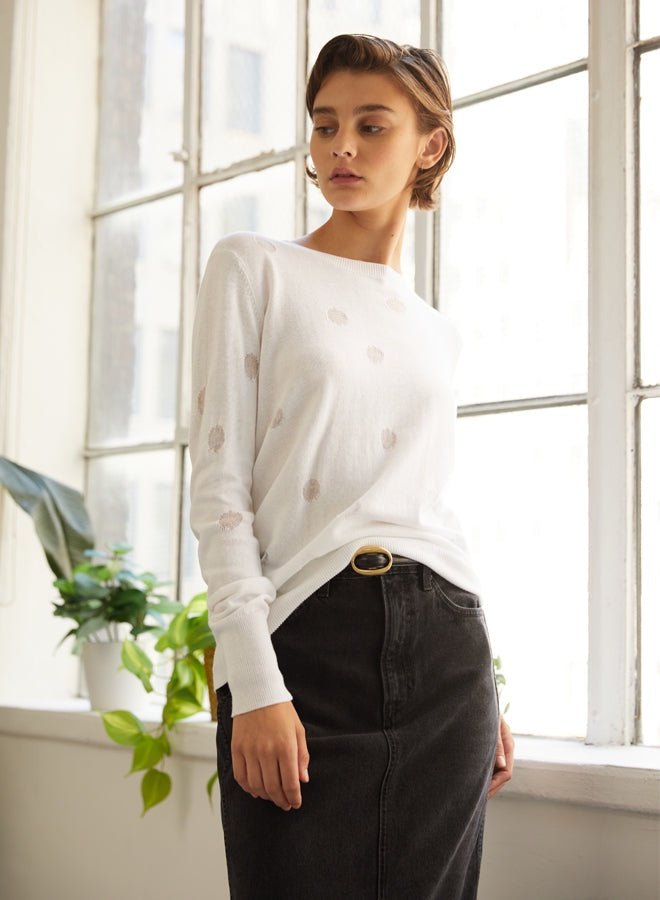 autumn cashmere shadow dot crew sweater bleach white