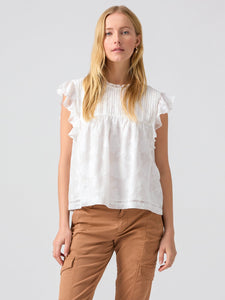 sanctuary spring gathering ruffle sleeve top in white