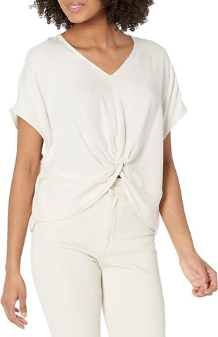 Splendid Ellie Woven V-Neck Short Sleeve Top in White