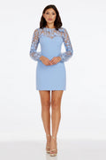 Dress the Population Mila L/S Mixed Dress in Sky