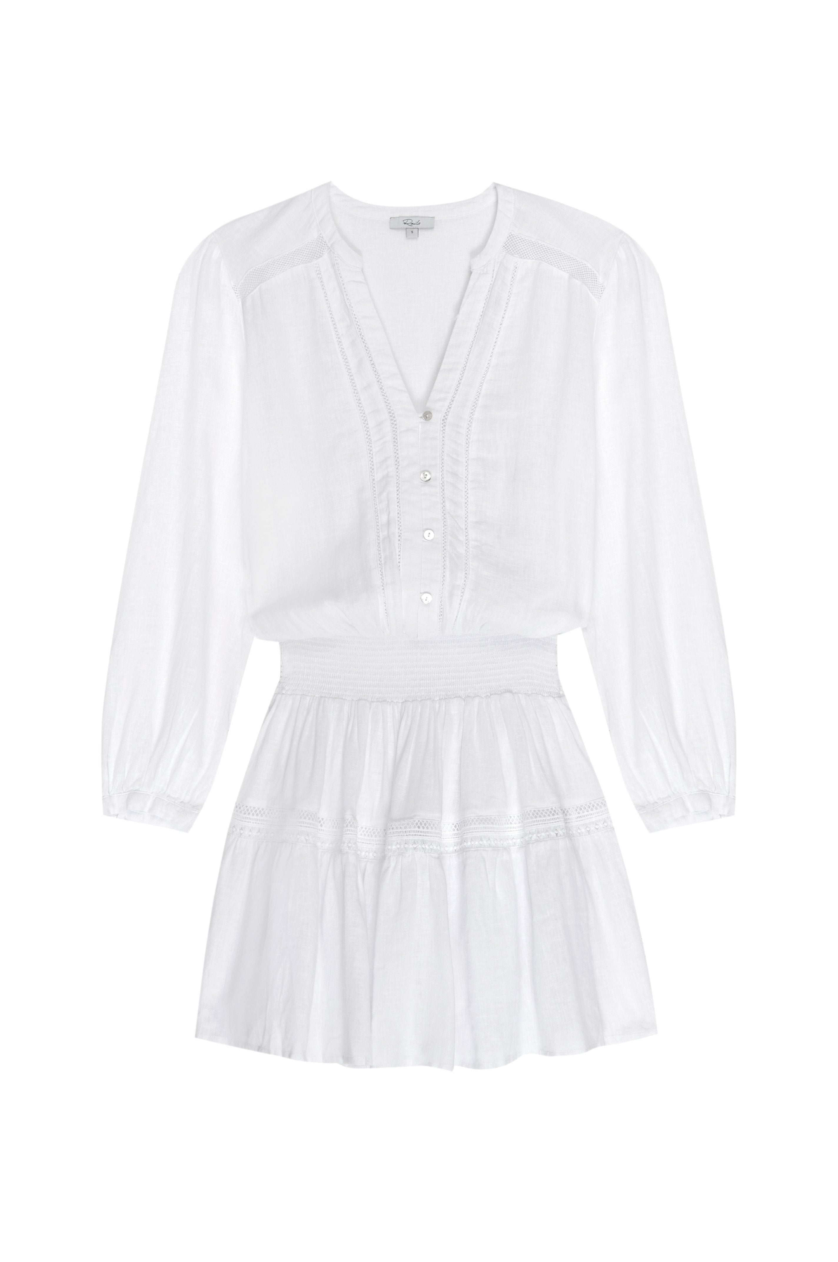 Rails Jasmine l/s linen dress in White Lace Detail