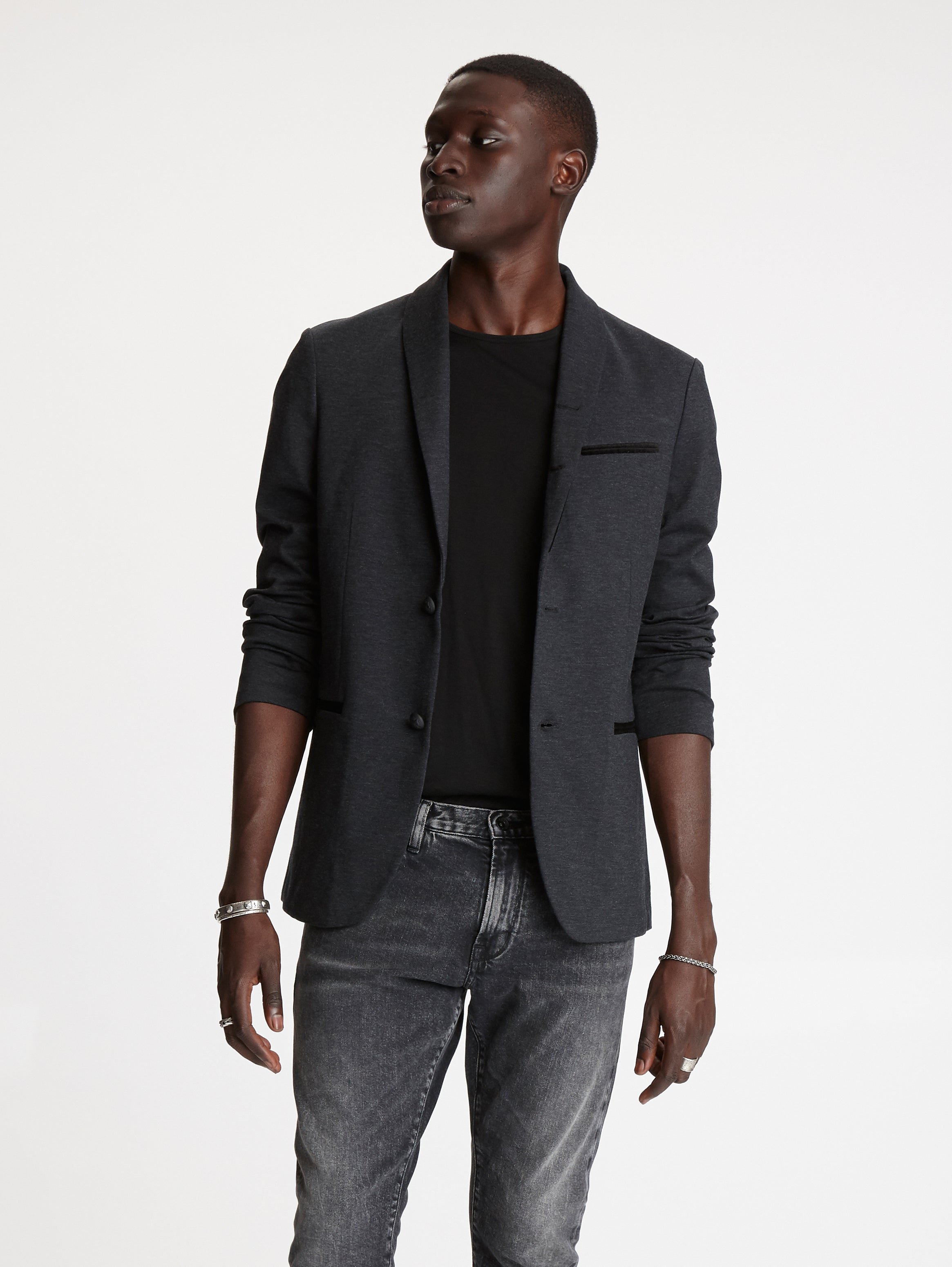 John Varvatos SEAN SHAWL COLLAR KNIT SOFT JCKT Charcoal