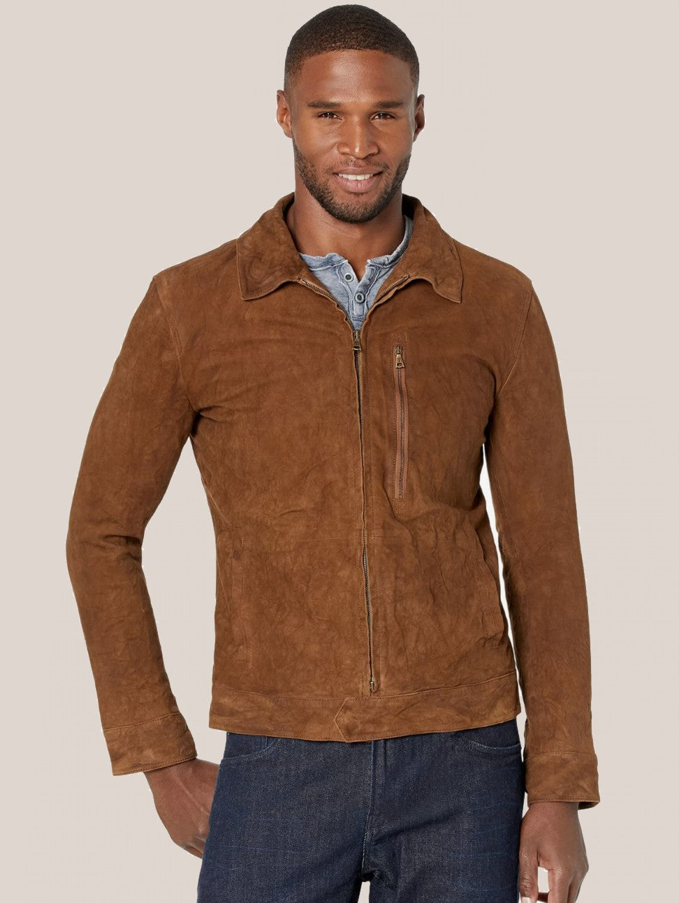 John Varvatos JAY Blouson Leather Jacket - Light Ghurka
