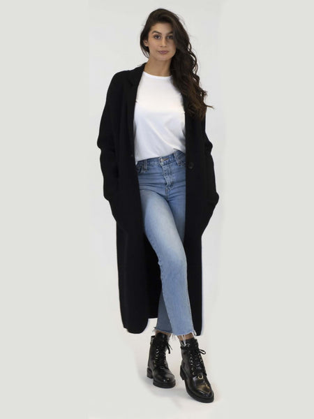 Lyla + Luxe Jimmi Knit Long Coat With Pockets - Black