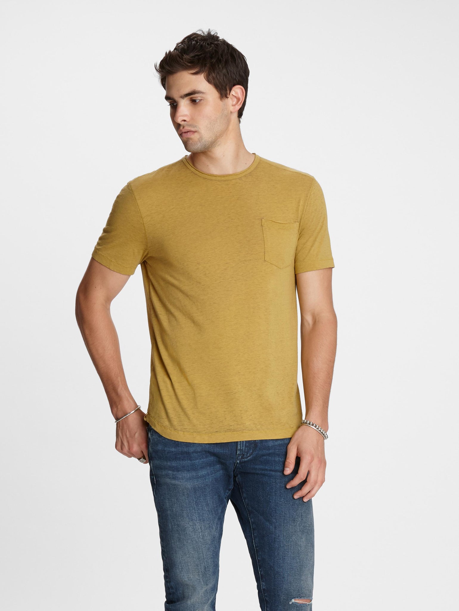John Varvatos AMES S/S BURNOUT CREW WITH RAW EDGE Yellow