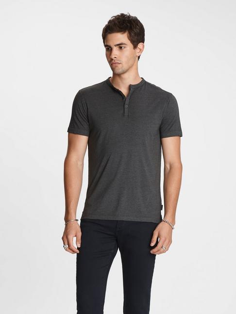 John Varvatos Duke S/S HENLEY BURNOUT Tee - Charcoal