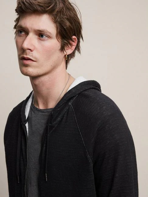 John Varvatos Providence Double Knit Plaited Hoodie- Black