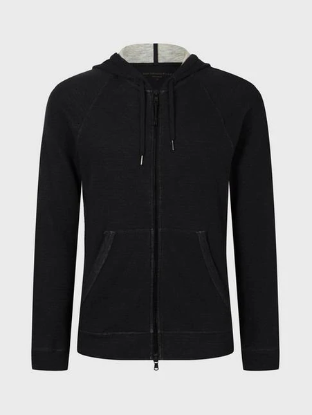 John Varvatos Providence Double Knit Plaited Hoodie- Black