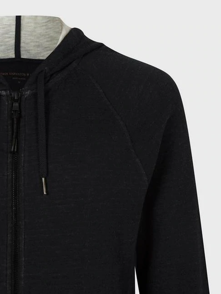 John Varvatos Providence Double Knit Plaited Hoodie- Black