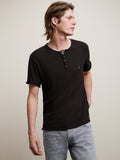 John Varvatos Quincey SS Slub Henley with Peace Sign - Black