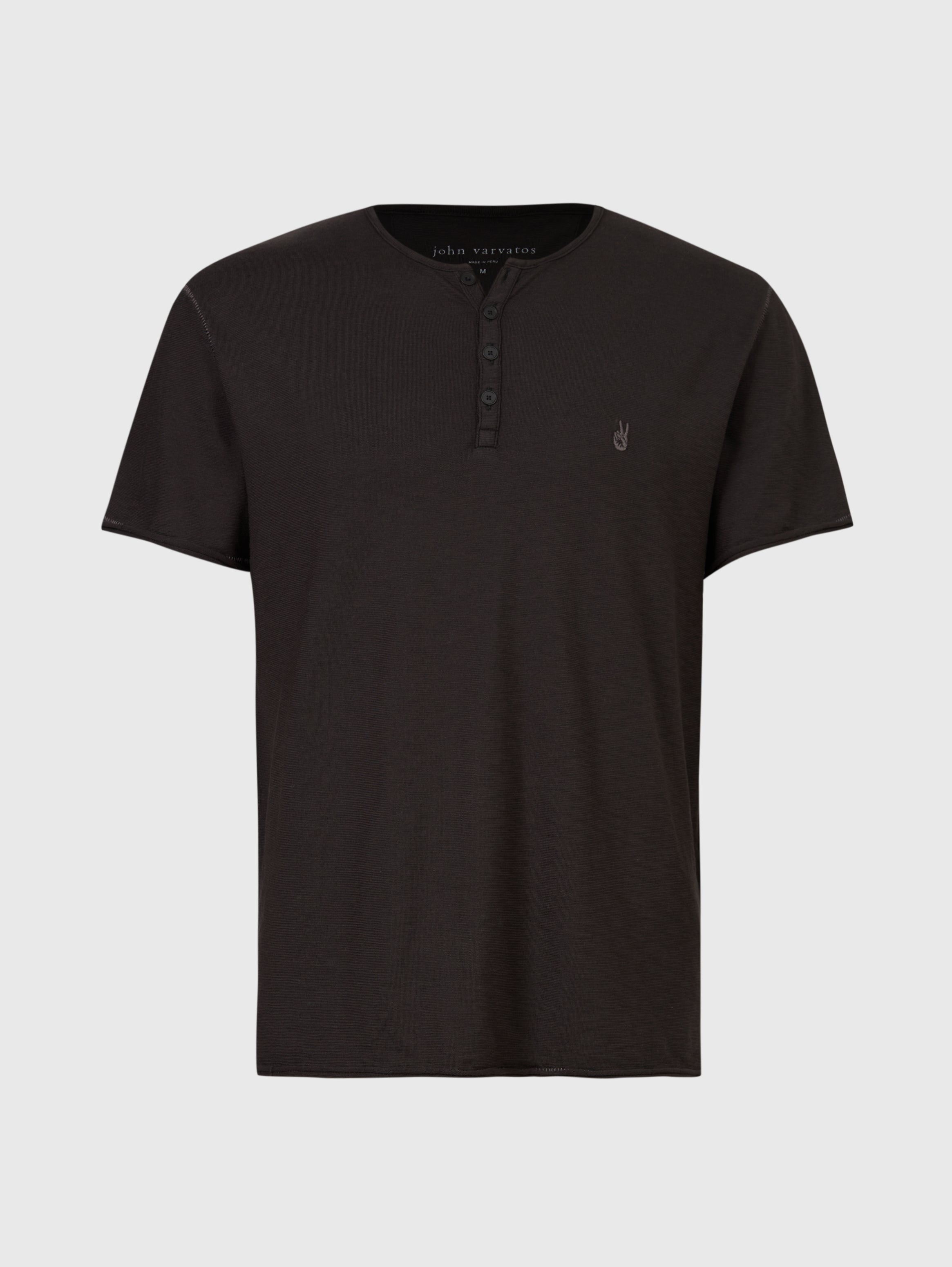 John Varvatos Quincey SS Slub Henley with Peace Sign - Black