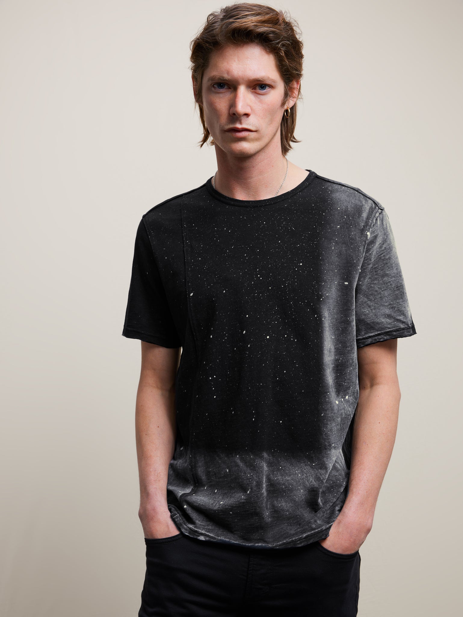 John Varvatos Jasper Crew Neck Tee w/ Spray Splatter - Black