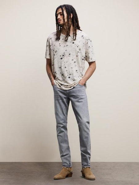 John Varvatos Wheaton SS Linen Crew in Burnt Flower Print - Toast -