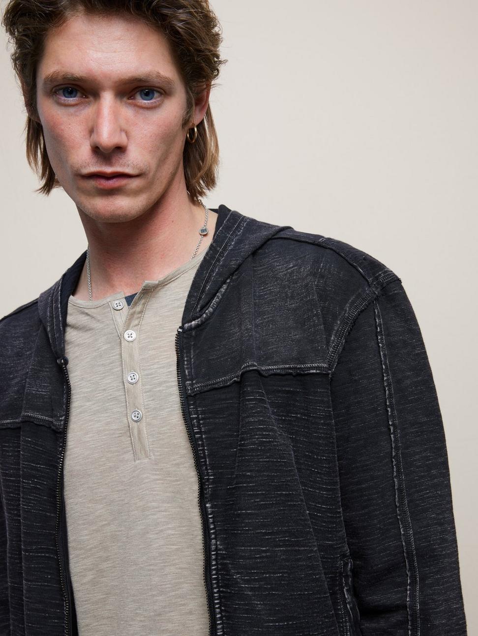 John Varvatos Norton LS High Twist Slub Cotton Pullover Hood - Black