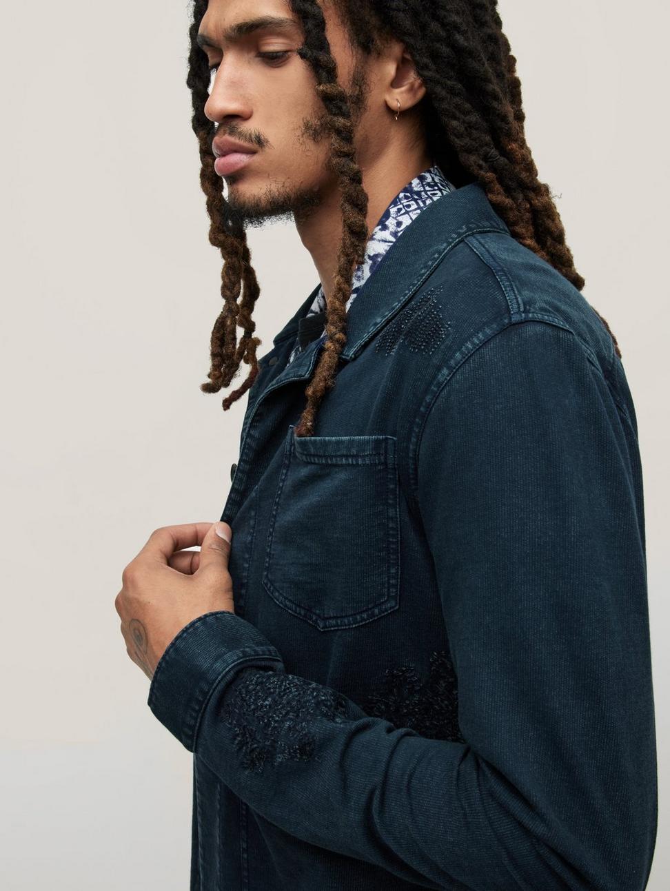 John Varvatos  Dalton Trucker Jacket with Mending Details - Navy