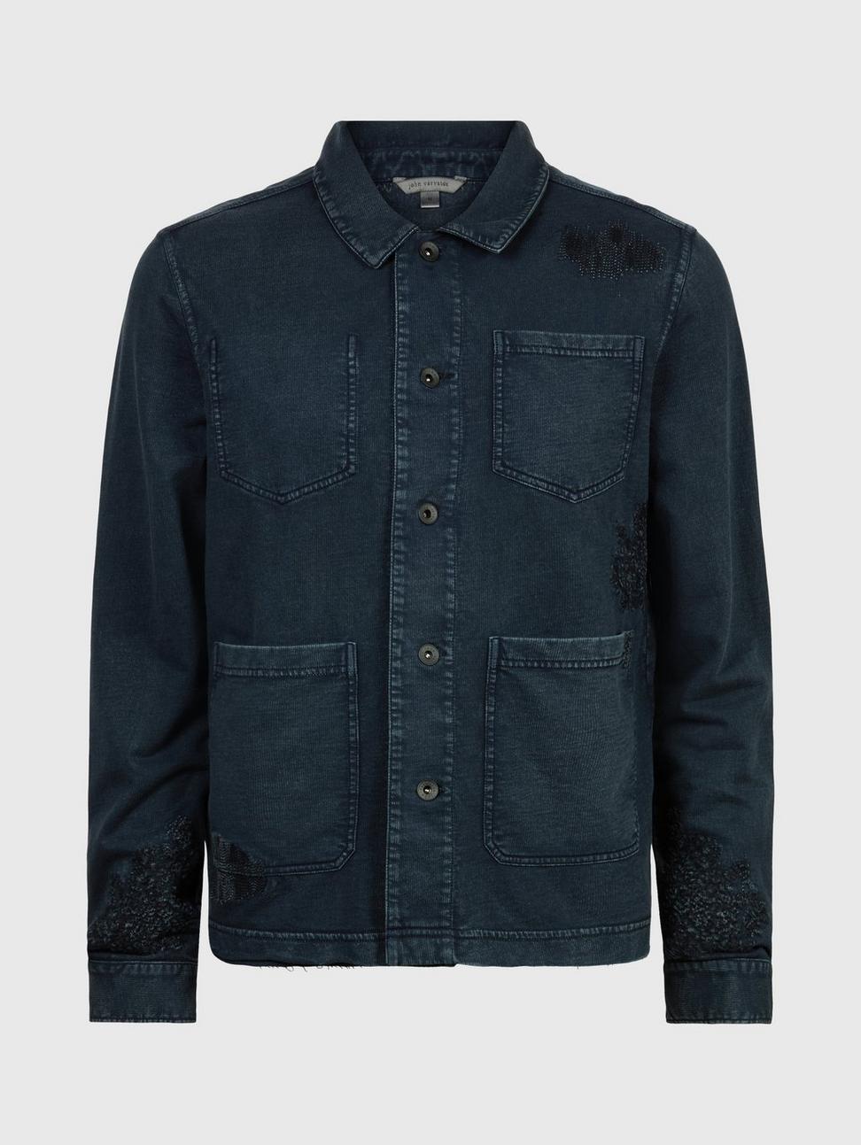 John Varvatos  Dalton Trucker Jacket with Mending Details - Navy