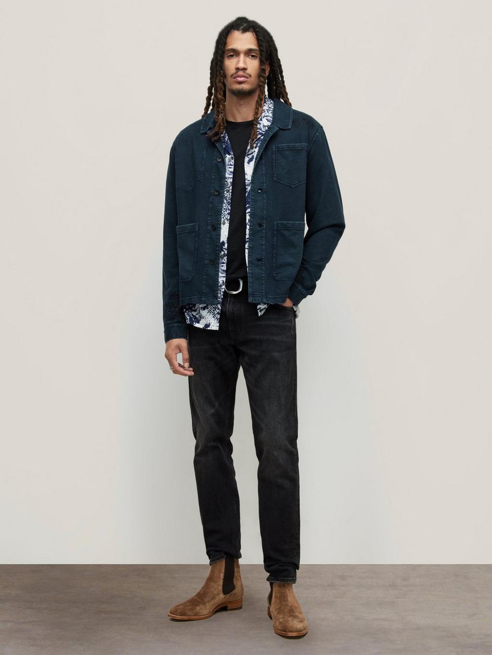 John Varvatos  Dalton Trucker Jacket with Mending Details - Navy